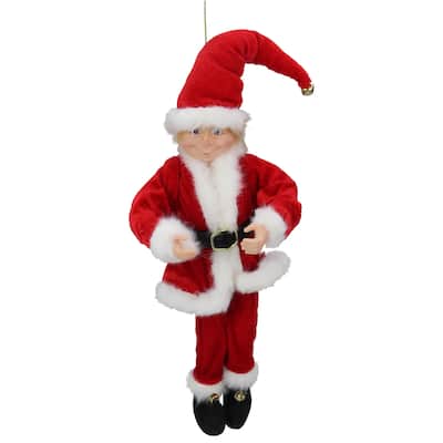 15" Red and White Bendable Elf in a Santa Suit