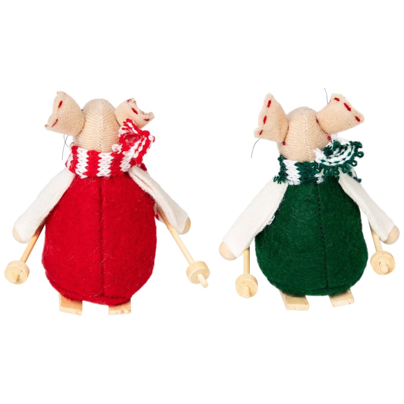 Skiing Mice Christmas Decorations - 3.5" - Set of 2