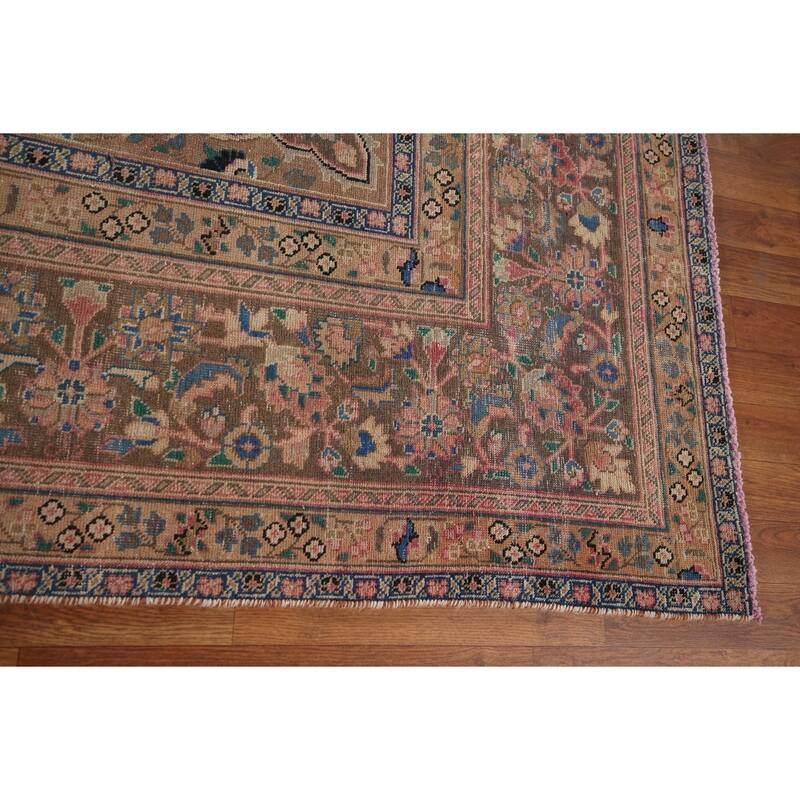 Distressed Mashad Persian Vintage Area Rug Hand-Knotted Wool Carpet - 9'7" x 12'7"