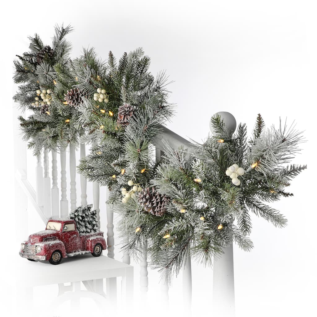 6'x14" Twinkle LED Glistening Pine Garland 50 Clear Lights - Wintergreen - 6'L x 14"W