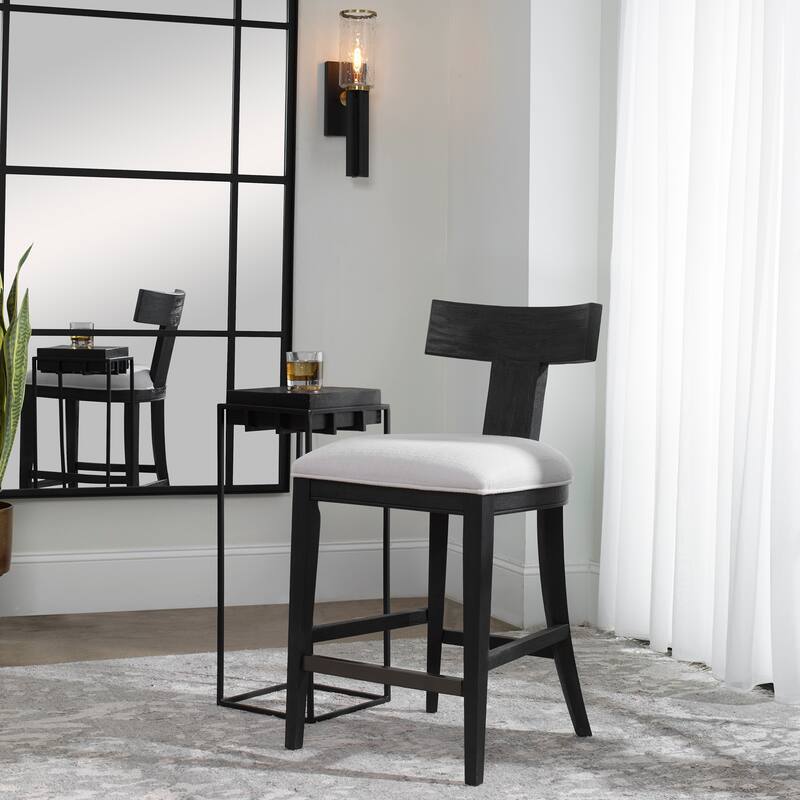 Uttermost Idris Charcoal Black Modern Wood Counter Stool - 38" H