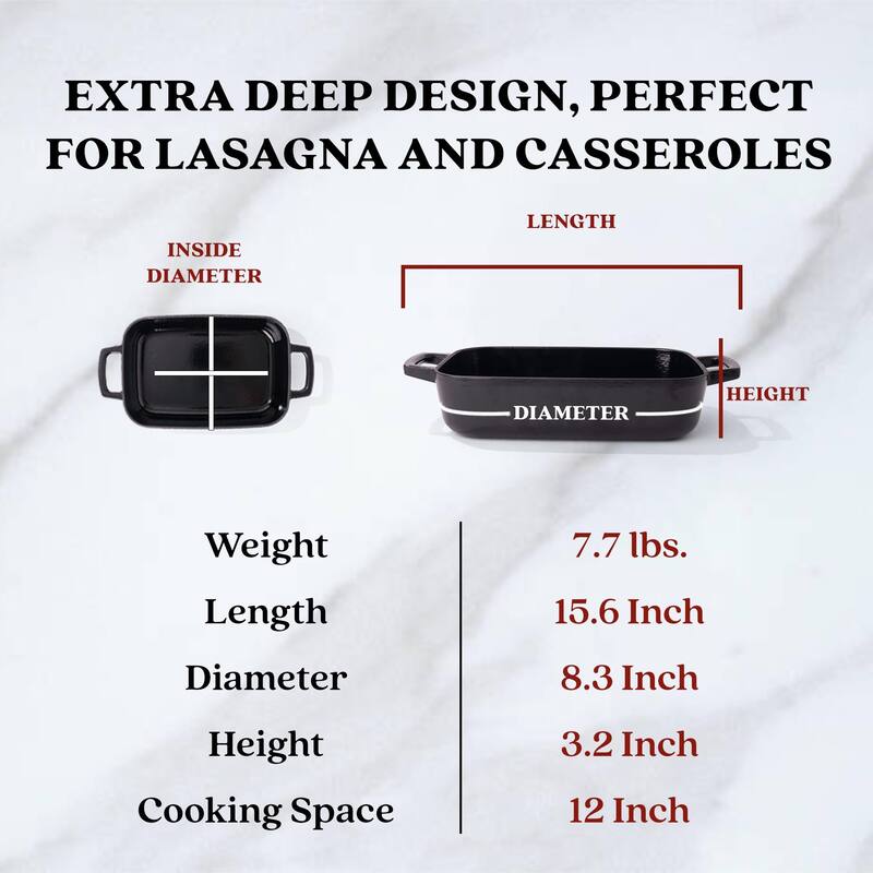 Alva Nori Enameled Cast Iron Oven Dish Roasting Pan - 12" x 8" - 12"x8"