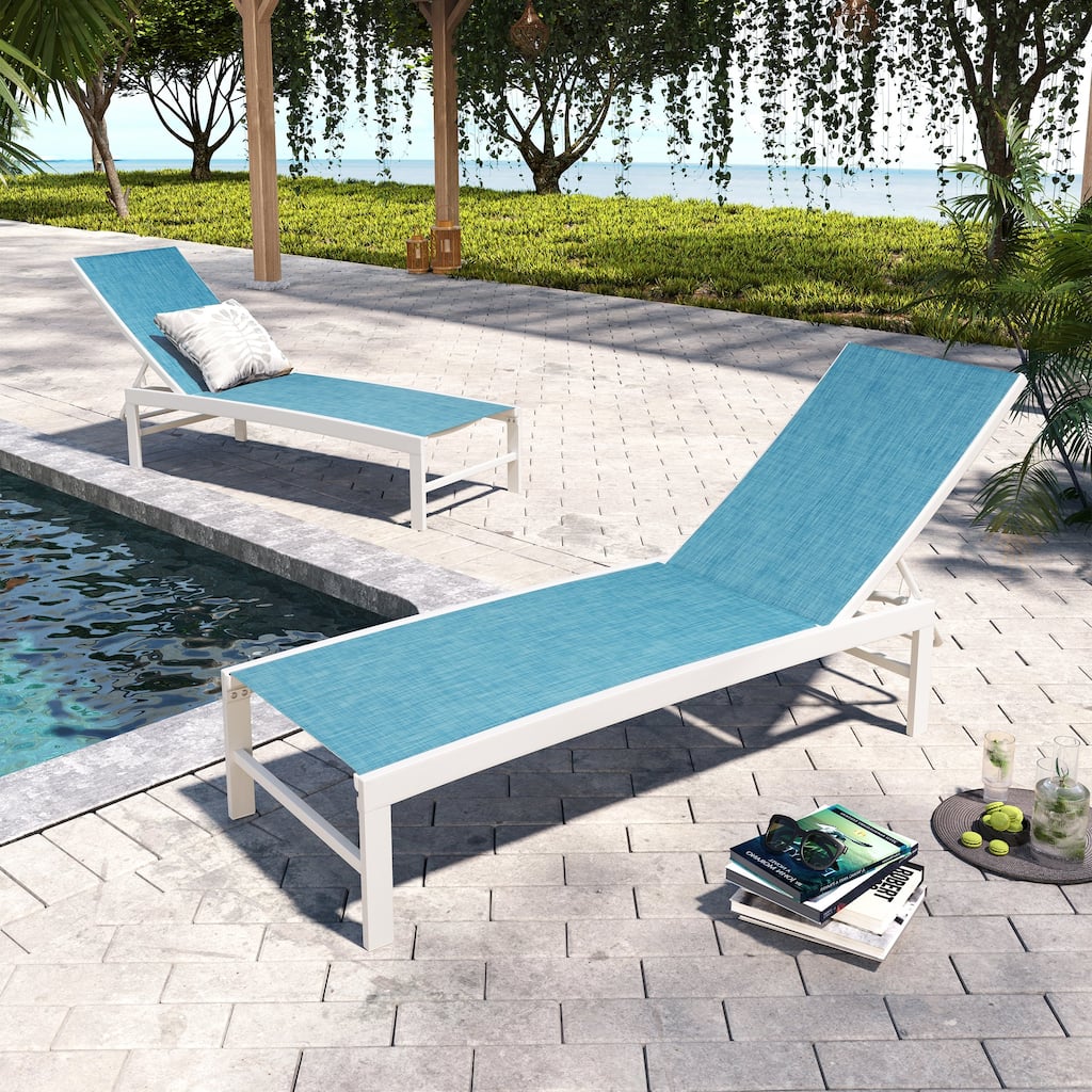 Pellebant Adjustable Aluminum Patio Chaise Lounge Chairs Outdoor (Set of 2)