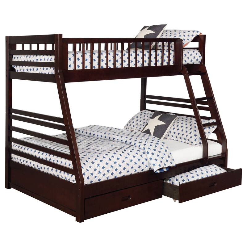 Ashton Wood Frame Twin over Full Bunk Bed with 2-drawer