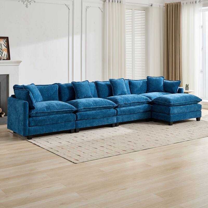 Roomfitters Large Upholstered 4-Seater Sofa with Plush Cushions and Pillows, Modern Cloud Couch for Living Room