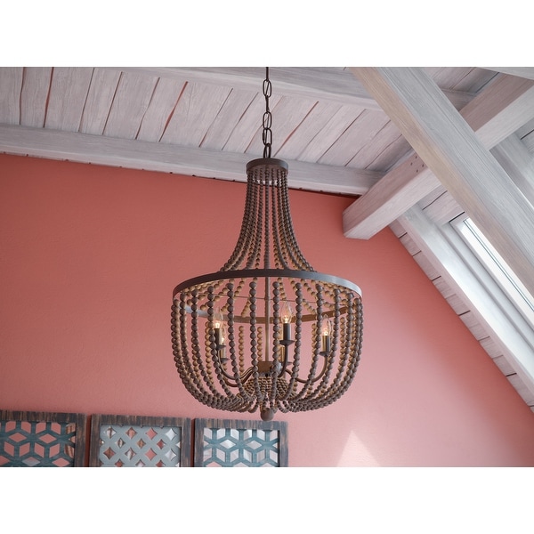 Zander 5 Light Chandelier - Golden Bronze with Gray Wood Beads. Opens flyout.