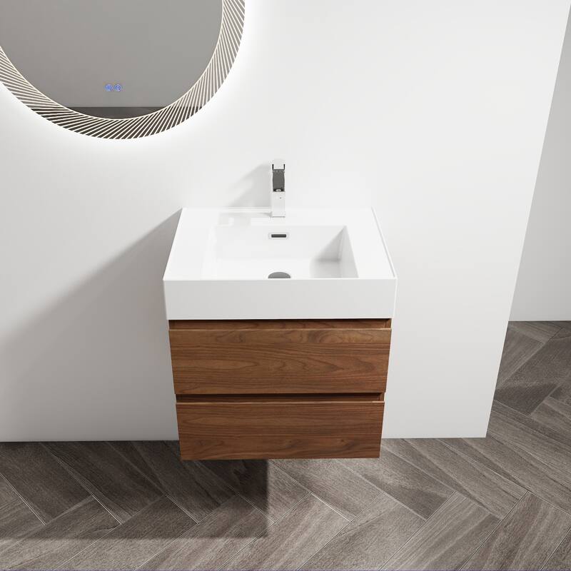 24/30/36 Single Sink Wall-Mounted Bathroom Vanity with Integrated Thick Edge Resin Sink
