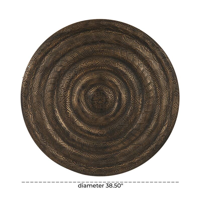 Wooden Floral Carved Wall Decor with Scroll and Leaf Details - Bronze - Roche River Decor
