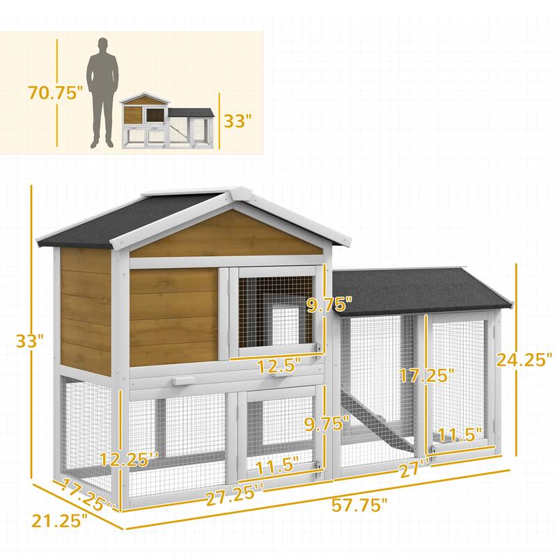 Indoor Outdoor Bunny Hutch with Asphalt Roof and Slide-Out Tray