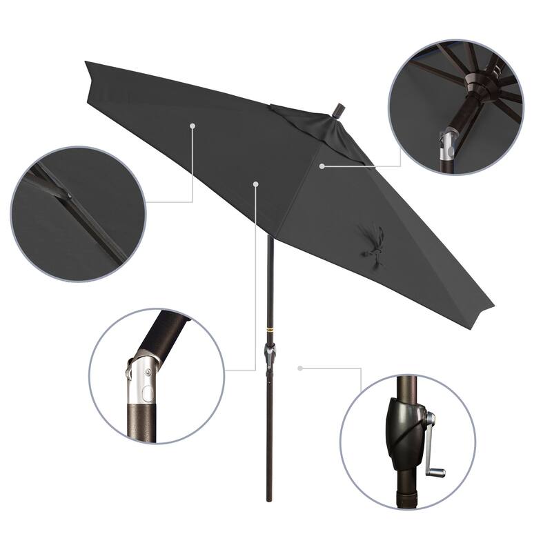 California Umbrella 9' Round Crank Lift Push Button Tilt Bronze Aluminum Patio Umbrella Olefin