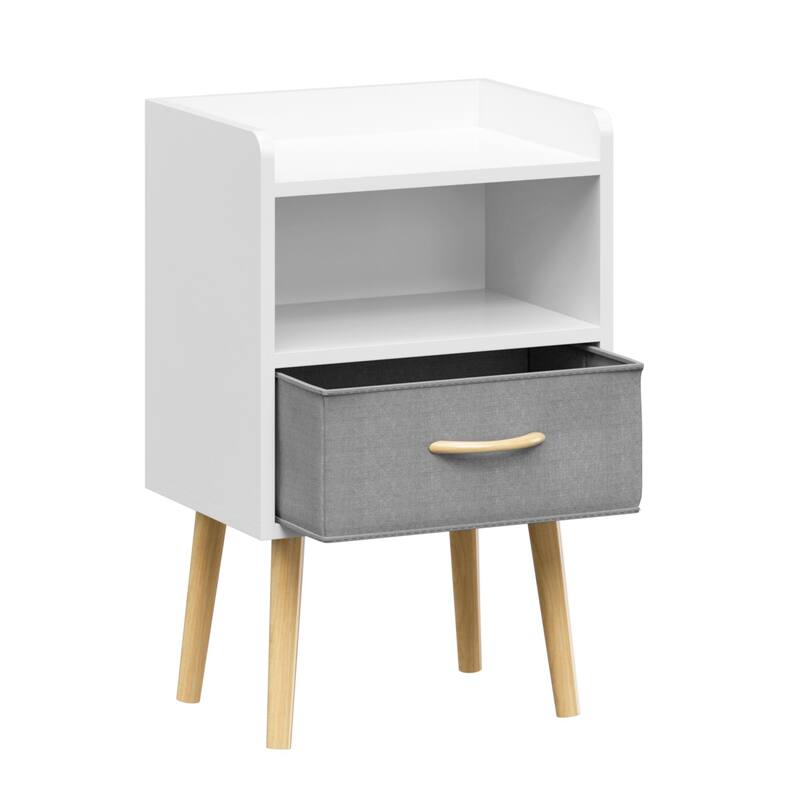 Nightstand With Collapsible Fabric Drawer, 2-Tier Storage End Table, Wood Side Table with Storage Cabinet for Kids, Adults