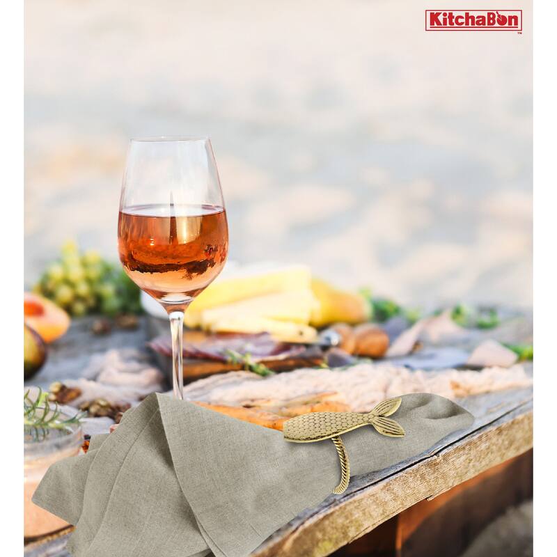 KitchaBon Mermaid Gold Napkin Rings for Table Decor - Set of 6 - 2.25 x 1 x 1.65 inches