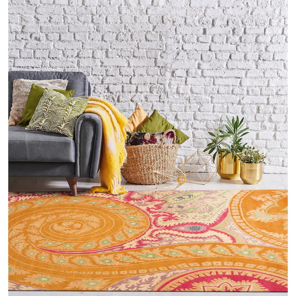 Hand-tufted Wool Orange Transitional Floral Paisley Rug