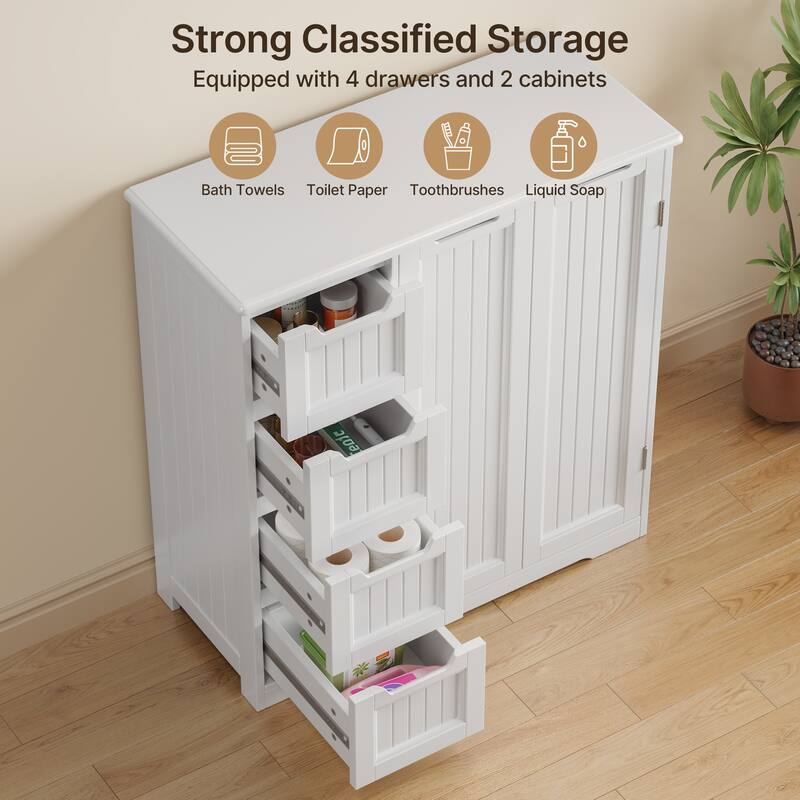 33.5''H Bathroom Floor Cabinet, 31.5''W Kitchen Pantry Storage Cabinet with 4 Drawers & Double Doors