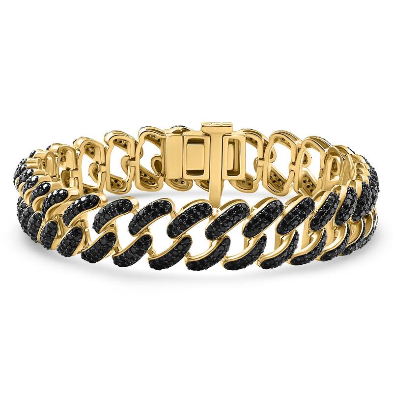 Bliss Diamond 10.91Ct Black Diamond Men's 14mm Cuban Link Bracelet 52 Gram Yellow Gold 8.5"