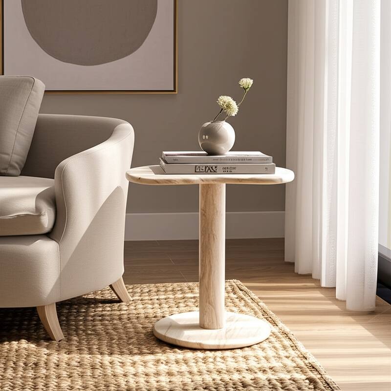 Marble Stone Accent Table Sculptural Base Valencia Style - 22" Ivory - 17.75" x 12.75" x 21.5"