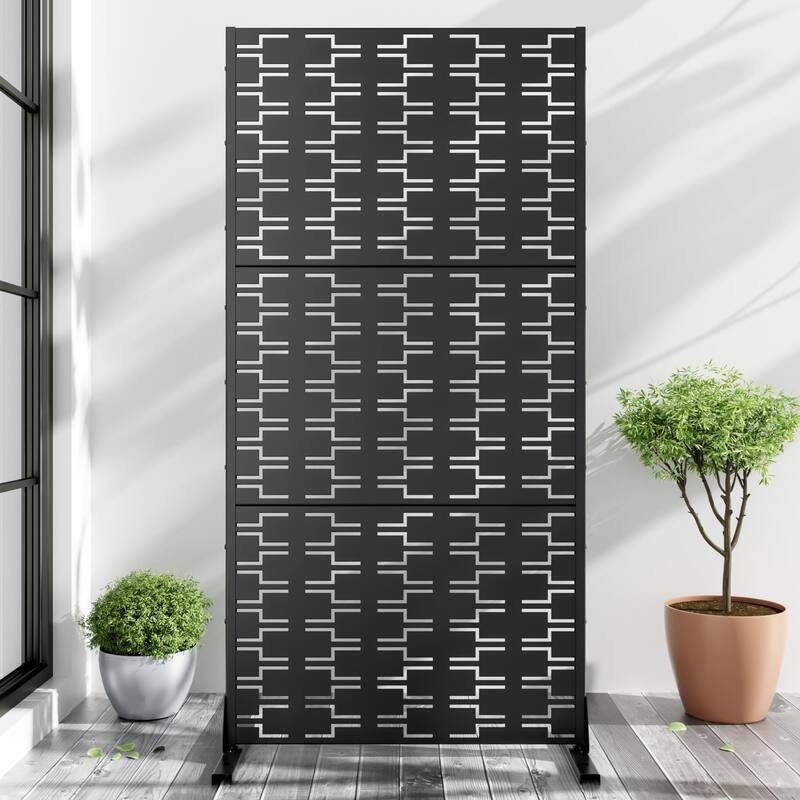 72" H×47"W Dovelina Black Outdoor Freestanding Metal Privacy Screen Decorative Garden Fence - Black - 72"x35"