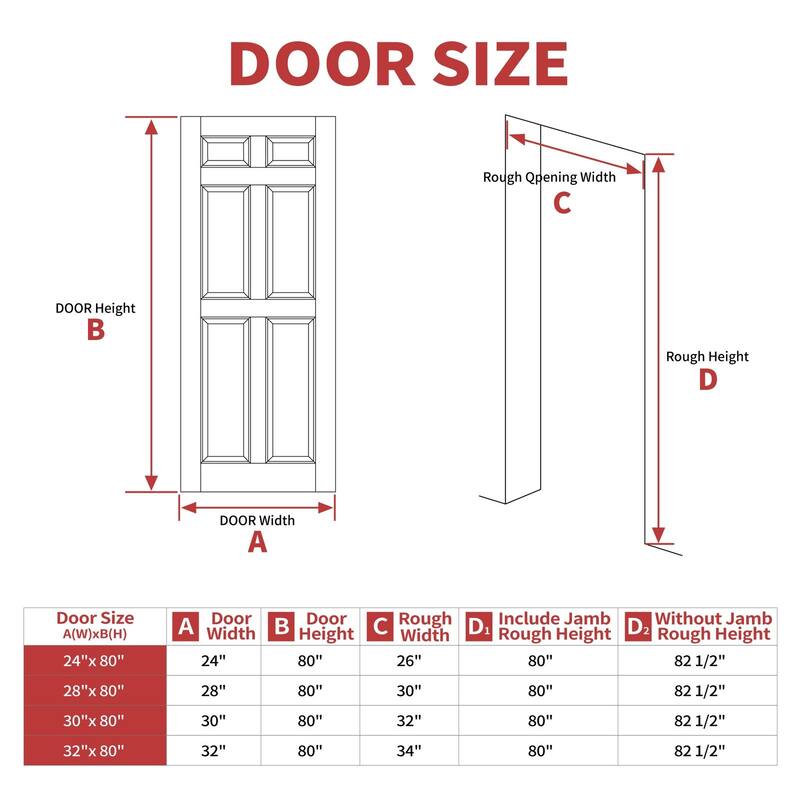 80''H White 6 Panel Solid Wood Slab Solid Wood Primed Shaker Standard Interior Door
