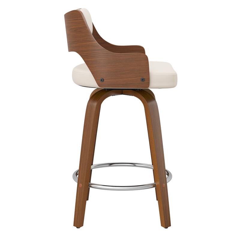 Modern Swivel Bar Stools with Curved Wood Back Upholstered Armrest Counter Stool