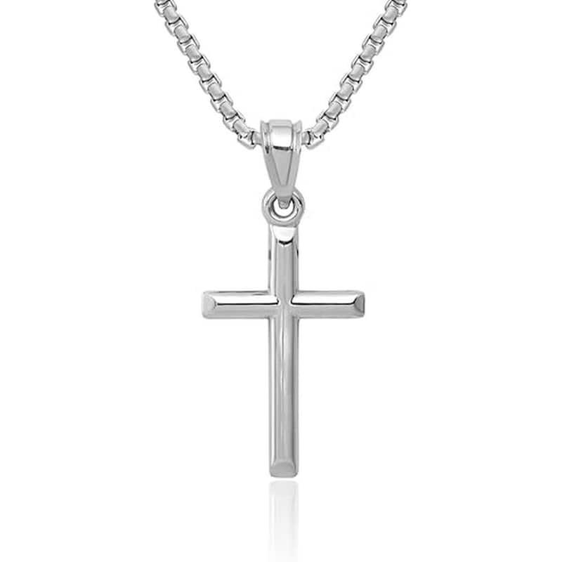 Curata Solid 10k or 14k White Gold 18" Small Polished Latin Cross Pendant Necklace - 12x25mm