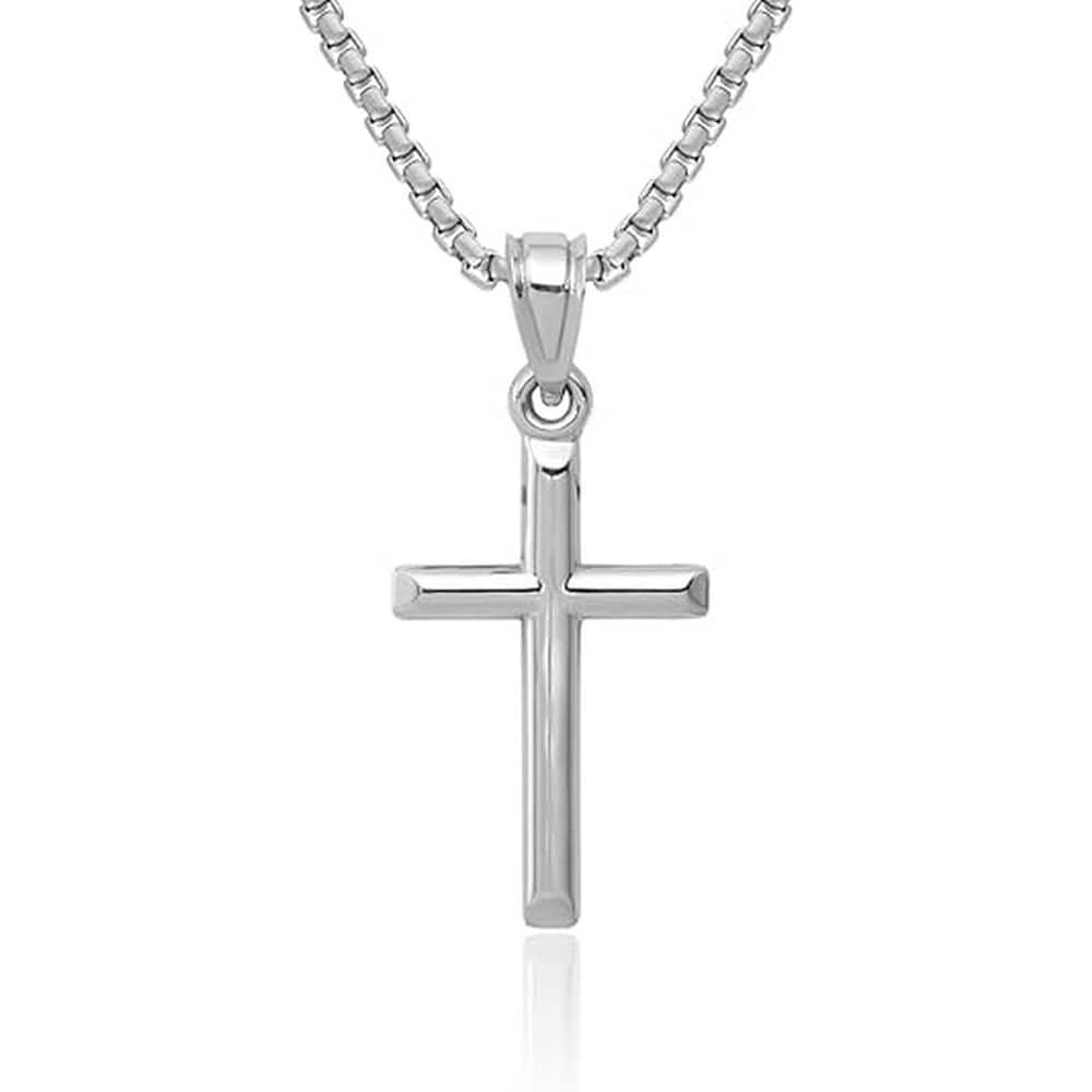Curata Solid 10k or 14k White Gold 18" Small Polished Latin Cross Pendant Necklace - 12x25mm