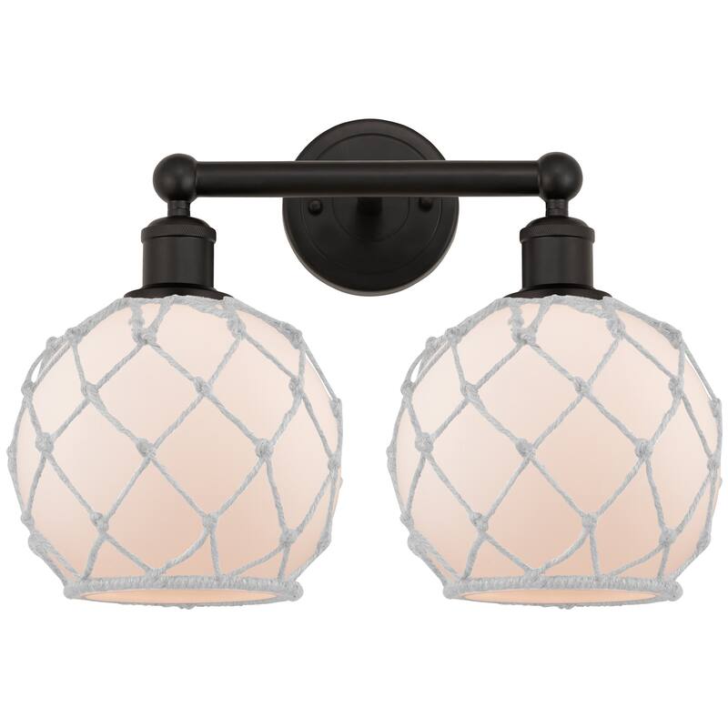 Innovations Lighting 616-2W-13-17 Farmhouse Rope Vanity Farmhouse Rope - Oil Rubbed Bronze / White Glass with White Rope