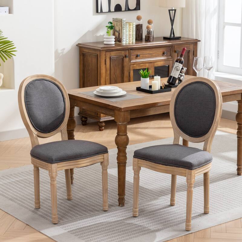 Dark Gray French Dining Chair Fabric Dining Table Chair Set of 2