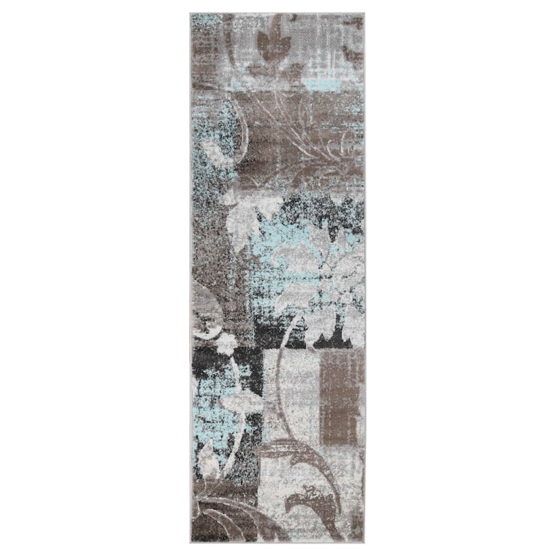 Superior Pastiche Contemporary Floral Patchwork Indoor Runner or Area Rug - 2' 7" x 8' - Brown/Turquoise