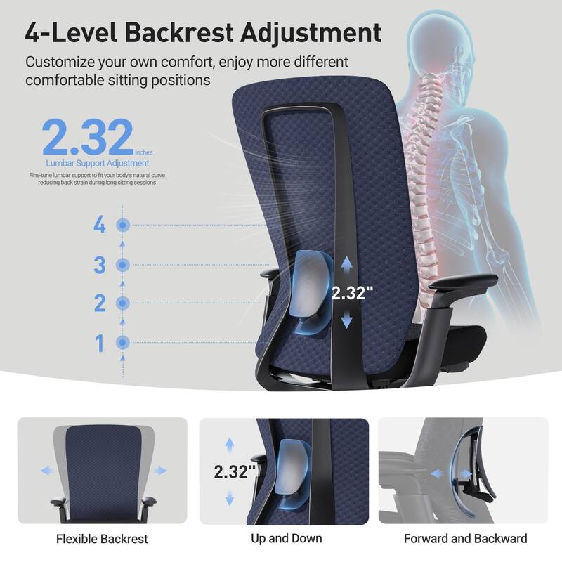 Ergonomic Office Chair, 4D Armrests, Seat Depth, Memory Foam, 300lbs, AirMesh Back