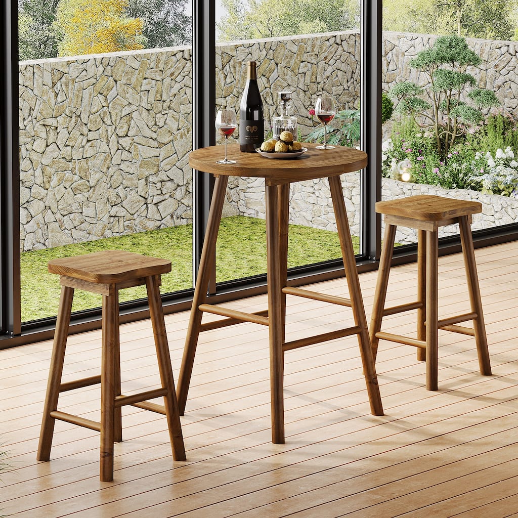Solid Wood Bar Table & 2 Barstools Set, Pub Bistro Coffee Cocktail Dining Accent Table, Home Bar Kitchen Breakfast Nook