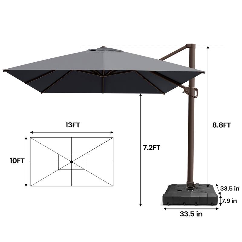 Pellebant 10 x 13 FT Patio Cantilever Umbrella Outdoor Offset Umbrella with Base