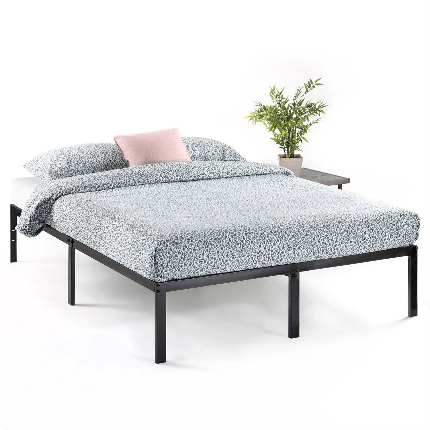 Queen Size Sturdy Black Metal Platform Bed Frame With Headboard Attachments Overstock 29818931