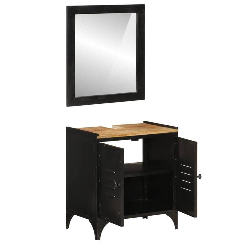vidaXL Bathroom Furniture Set Natural wood, Black - 13.8 x 21.7 x 23.6 in