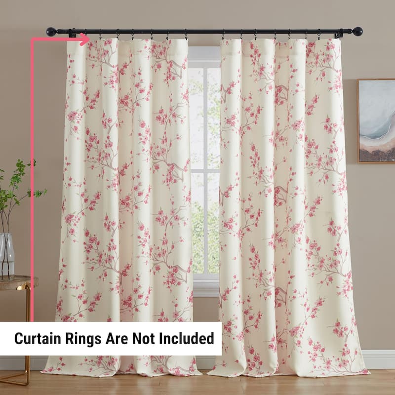 HLC.me Jasmine Floral Light Blocking Curtain Rod Pocket Pole Top Panels - Set of 2