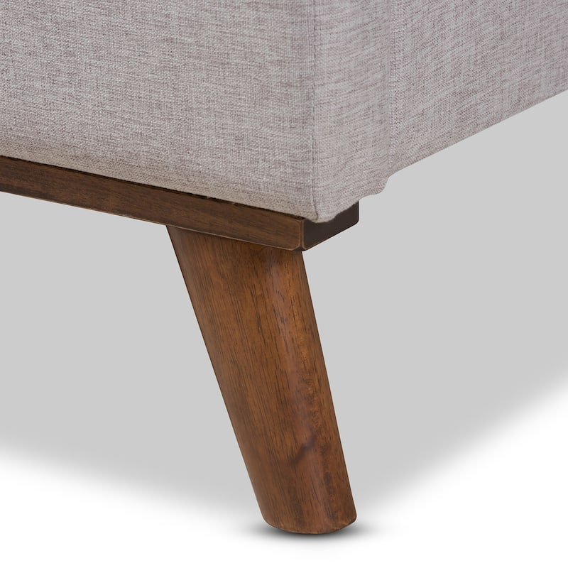 Queen Size Platform Bed - Modern Fabric Bed Frame with Wood Legs - Greyish Beige Bedroom Furniture