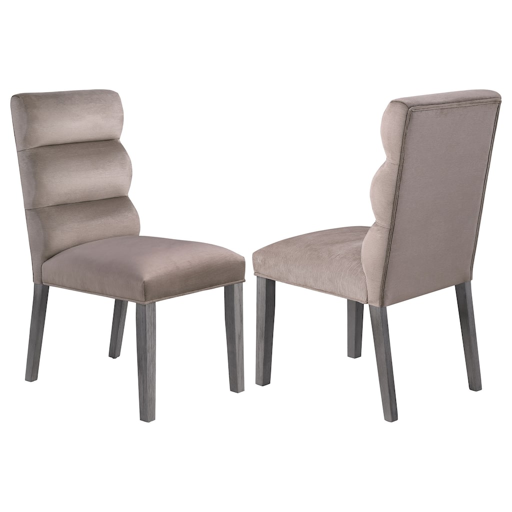 Cary Dining Chair Set of 2, Ash Gray Fabric, Tufted Foam Filled Cushion