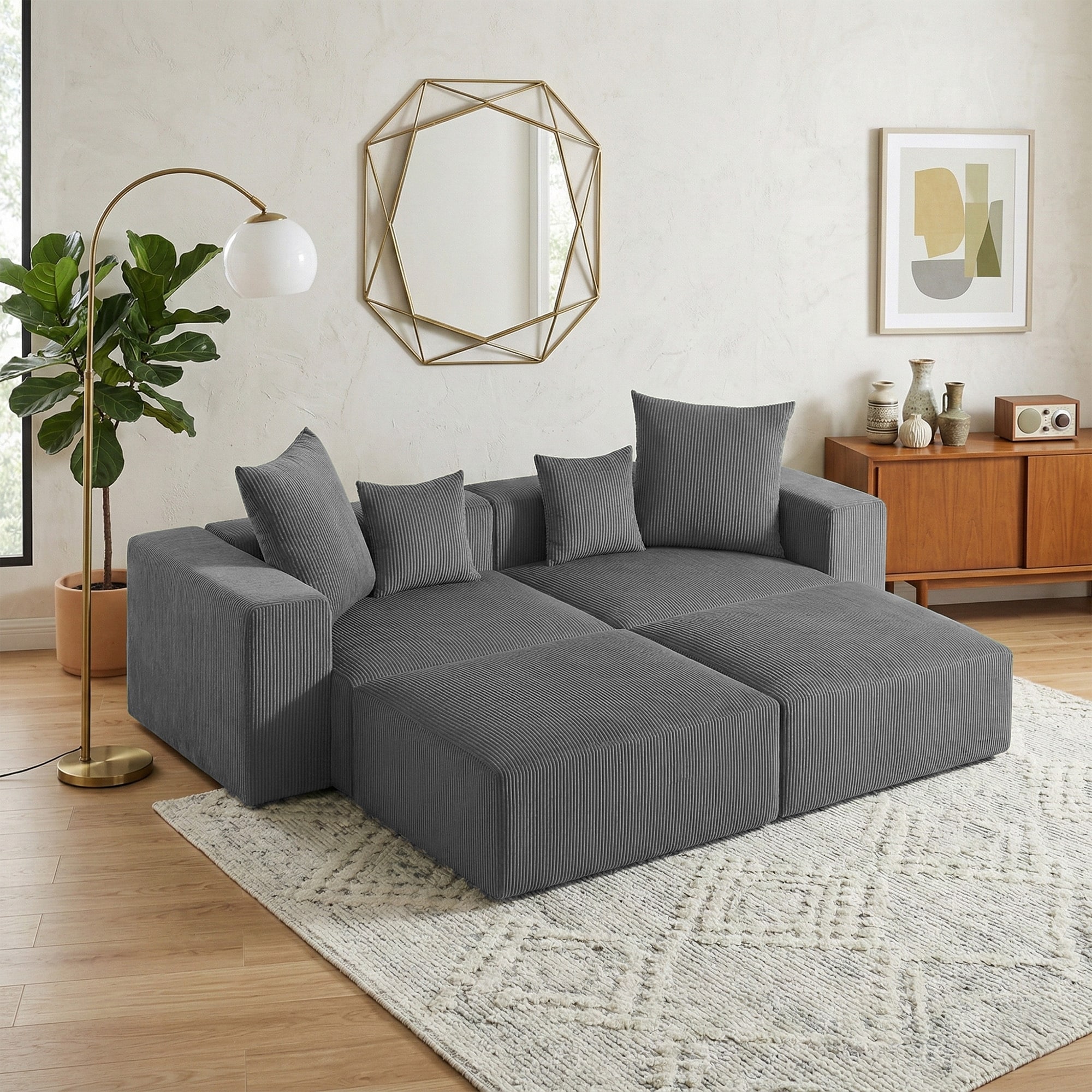 DIY Corduroy Collection Upholstered Modular Sectional Sofa Ottoman