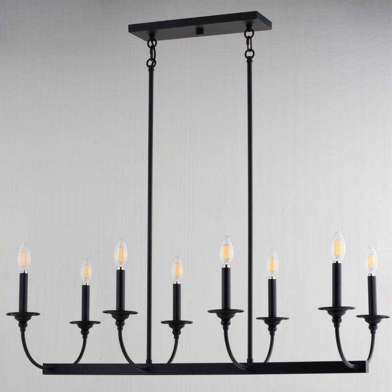 Durham 8-Light Black Kitchen Island Pendant Fixture, LED Compatible, Adj Height Linear Chandelier, Dining Entryway Foyer