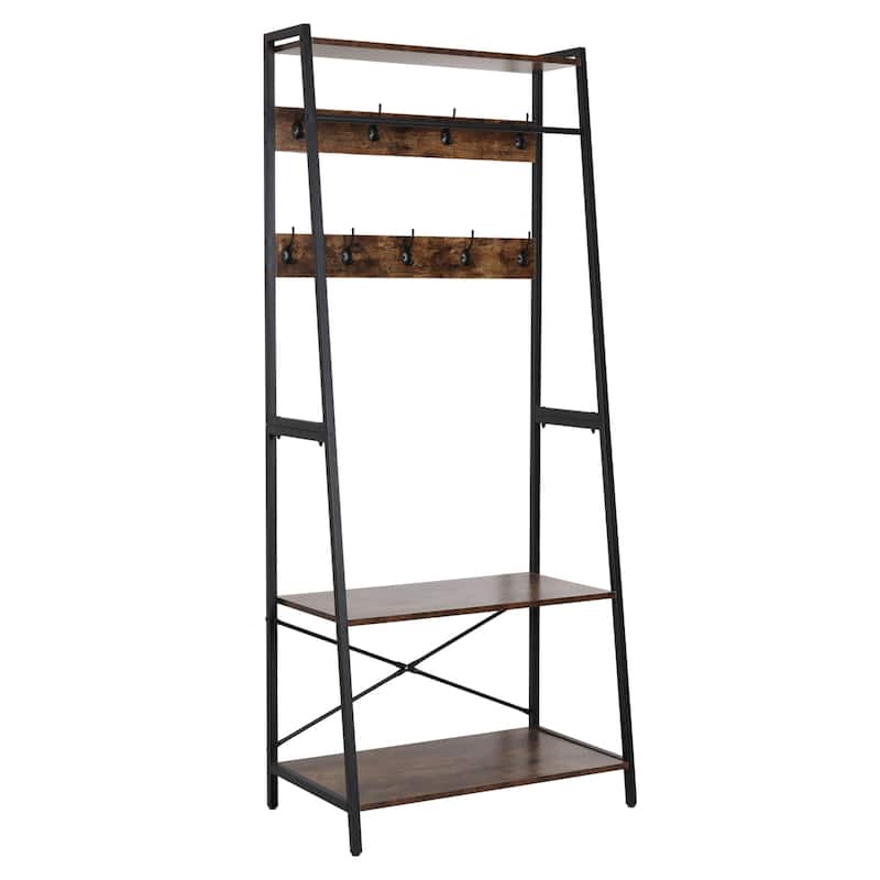 Industrial Clothes Rack Stand with Storage Shelves and 9 Hooks