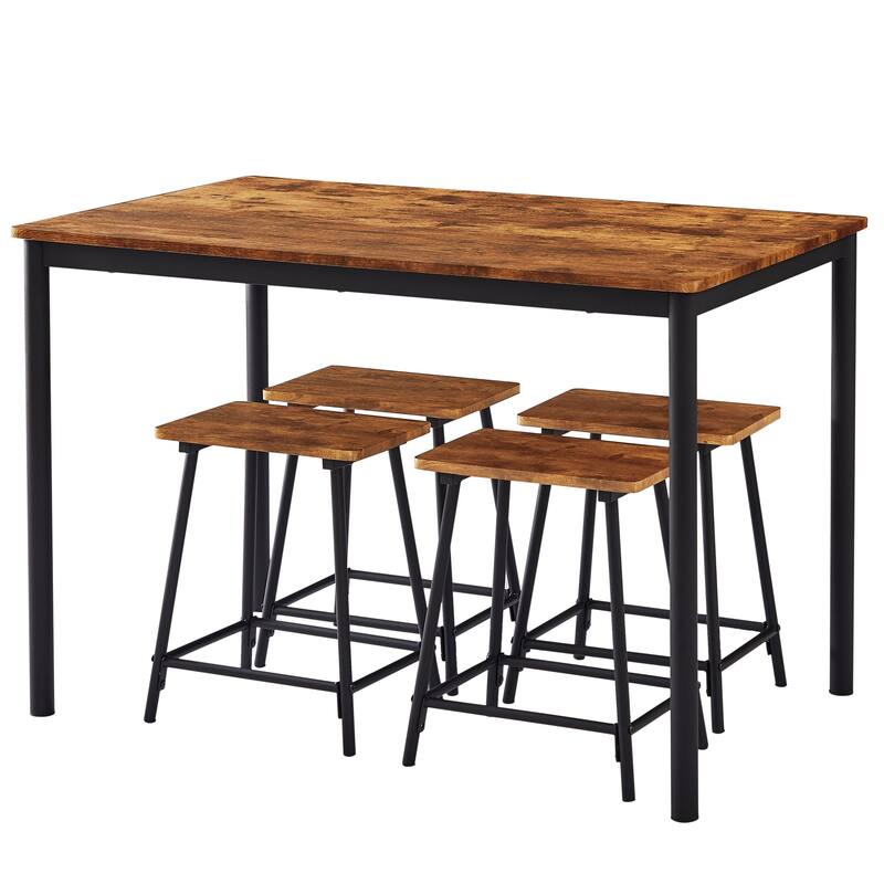 5 Piece Dining Set Wood Metal Table and 4 Chairs Kitchen Furniture
