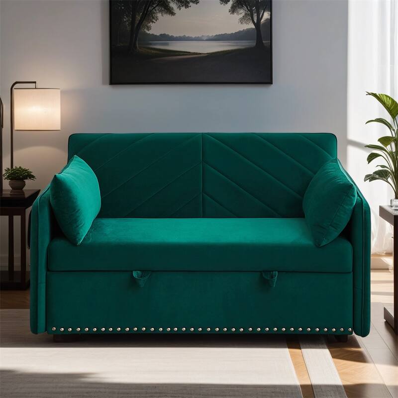 3-in-1 Soft Velvet Convertible Sleeper Sofa Bed w/ 2 Pillows, Usb Port