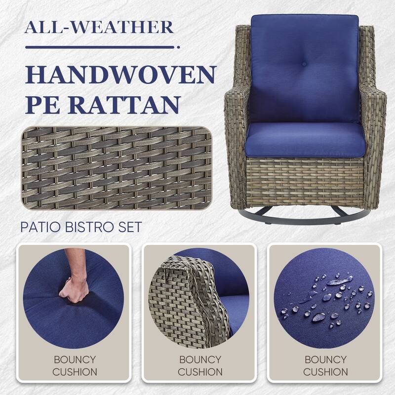 Gymojoy Patio Swivel Rocker Chairs Sets with Side Table - Grey