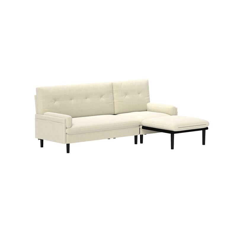 Ivory Corduroy Convertible 3-Seater L-Shaped Sofa and Bed