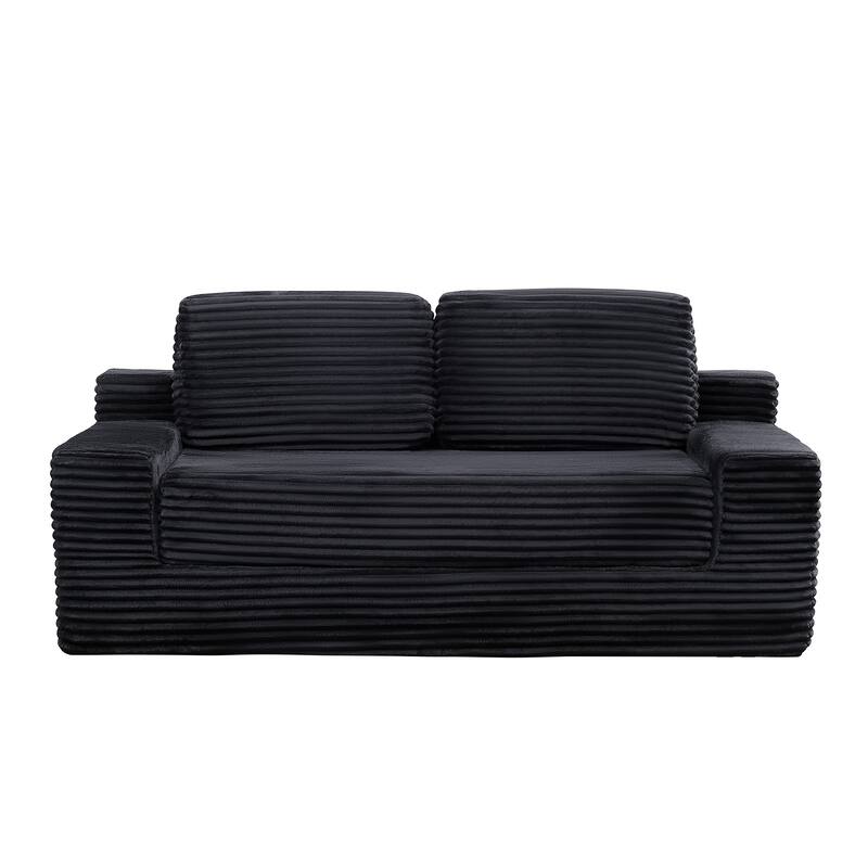 Corduroy Sleeper Couch, 2-in-1 Convertible Floor Sofa Bed, Memory Foam Boneless Loveseat with Side Pockets for Living Room