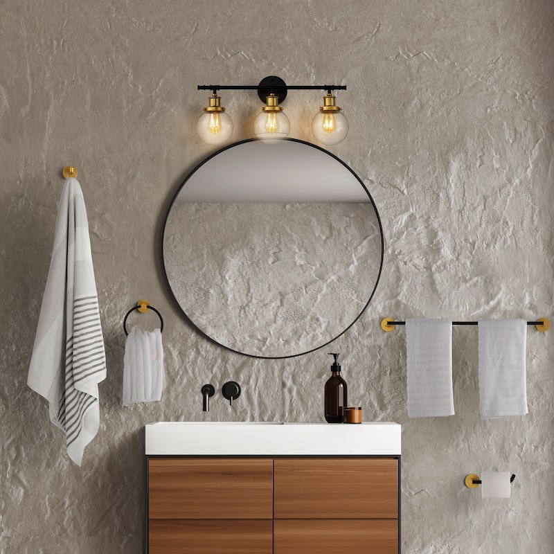 Avalon 24.5" 3-Light Farmhouse Classic Vanity Light with Bathroom Hardware Accessory Set, (5-Piece) by JONATHAN Y