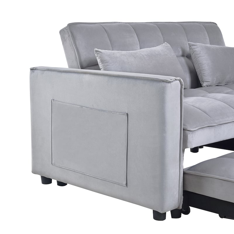 3 in1 Loveseat Convertible Pull-out Sleeper Sofa Bed, Adjustable Backrest Velvet Loveseat Futon Sofa with Pillows, Pockets