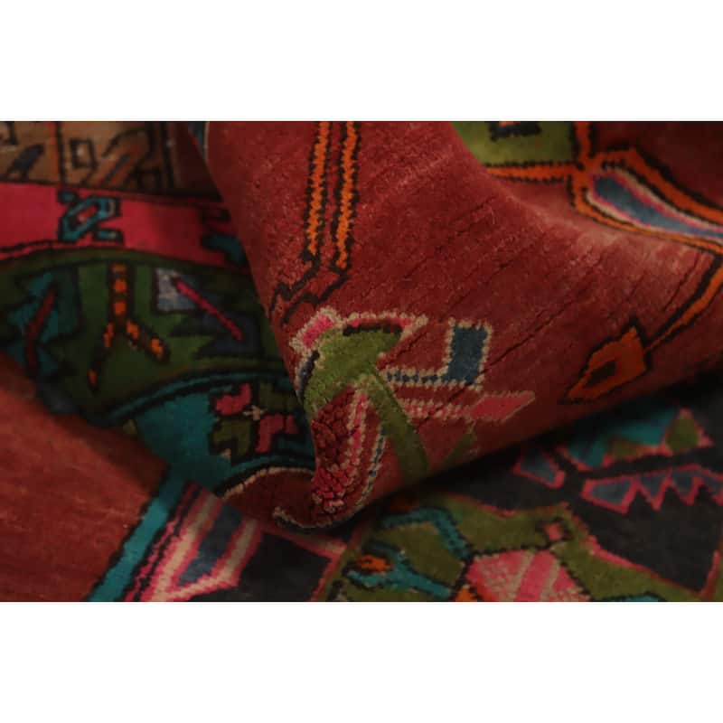 Hand Knotted Oriental 100% Wool Carpet Traditional Geometric Oranges & Rust Ardebil Runner Rug - 10' 2'' X 3' 9''