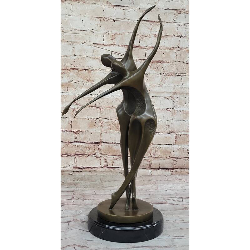 Dancing Couple Romantic Bronze Modernist Sculpture Statue On Marble Base Signed
