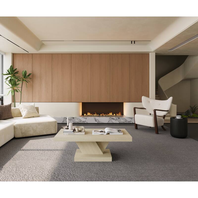 47" Wood Coffee Table with Cross Legs, Large Rectangular Center Table