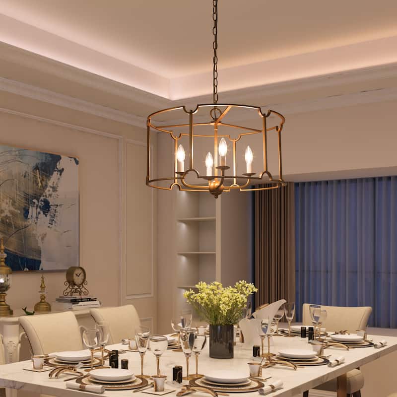Alisar Mid-century Modern Drum Chandelier Farmhouse Lantern Dining Room French Country Lighting - D22"x H75‘’
